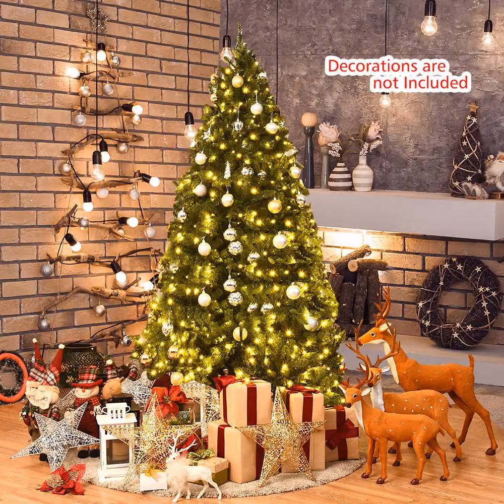 Gymax 180 cm Pre-Lit Green Spruce Christmas Tree with LED Lights – 5