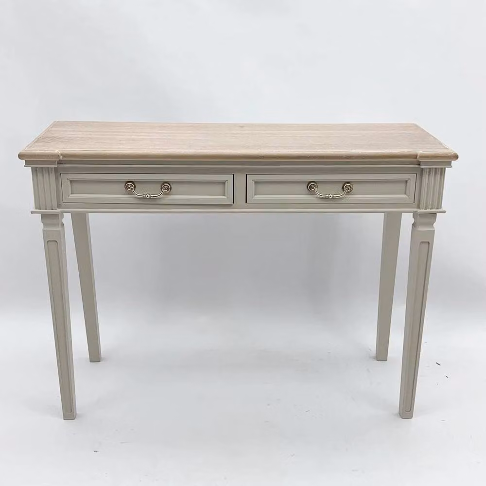 FORGEVIO Modern Beige Wood Console Table with 2 Drawers – 2