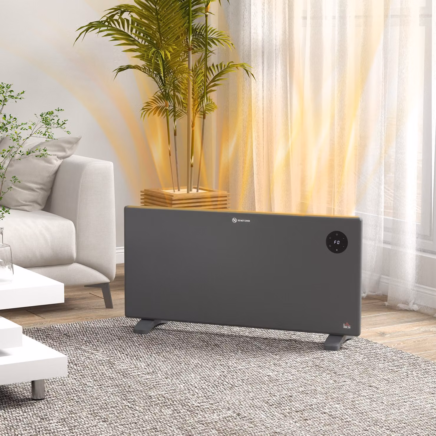 HOMCOM 2000W Electric Convector Space Heater, Grey, Freestanding or Wall Mounted with Adjustable Thermostat, Timer and Remote Control – 2