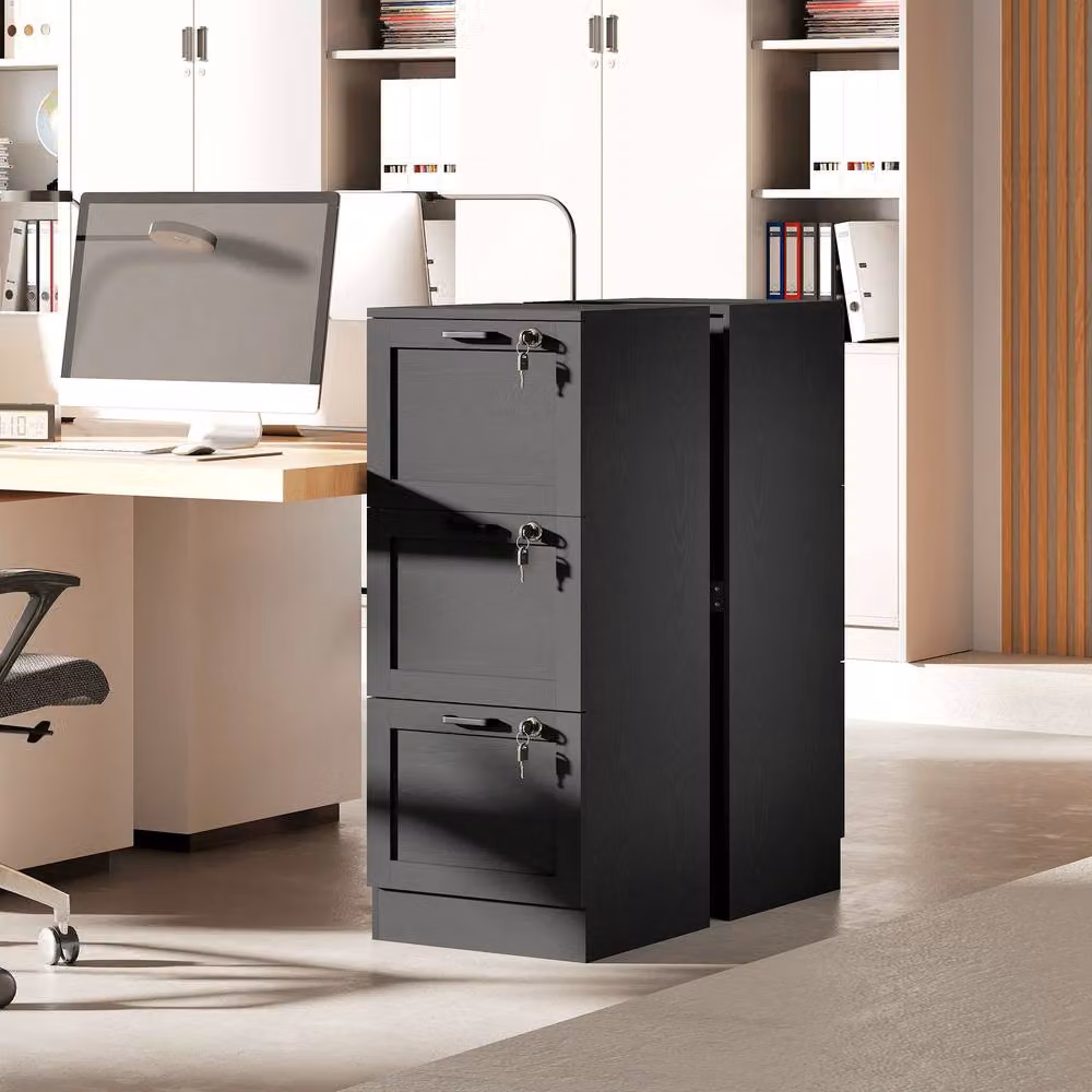 Rolipo Lockable 3-Drawer Filing Cabinet in Black – 10