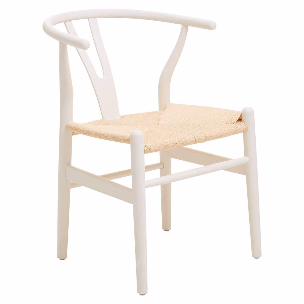 Orsina Antique White Wishbone Swivel Dining Chair with Armrests and Paper Cord Seat – 2