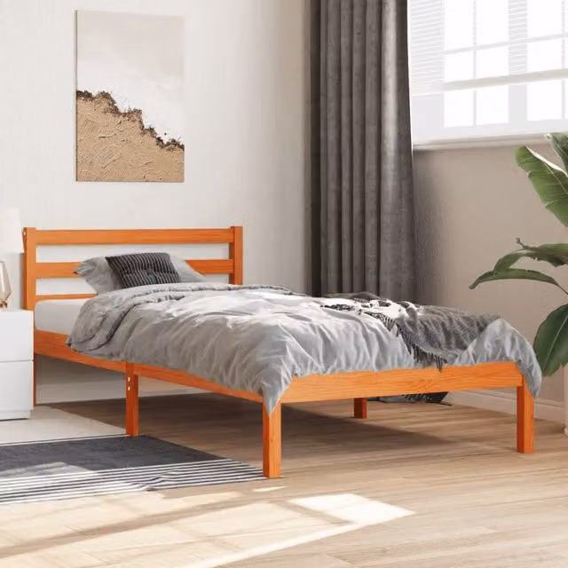 Berkfield Home Single Solid Wood Pine Bed Frame in Wax Brown, W/D/H: 90 x 190 cm