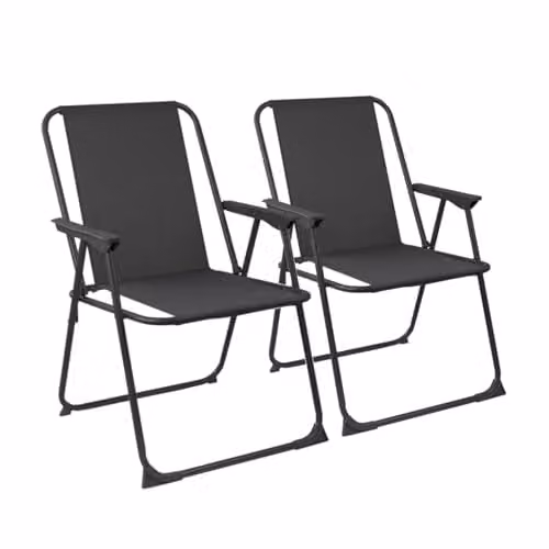 Harbour Housewares Pack of 2 Folding Metal Beach Chairs in Black with Striped Textilene Fabric and Armrests – 1