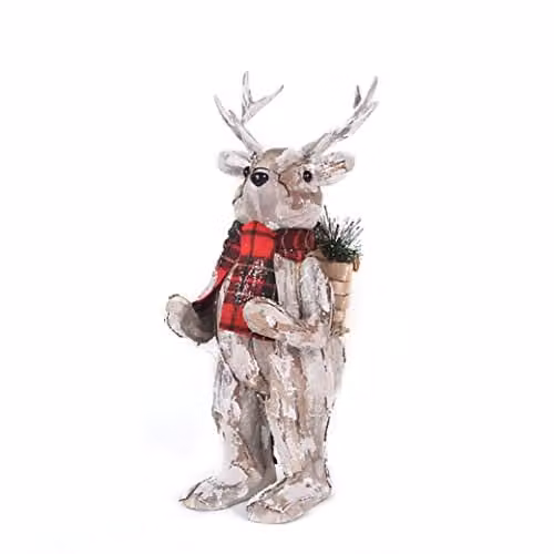 Shatchi Silver and White Reindeer Christmas Tabletop Centrepiece, Height: 34 cm