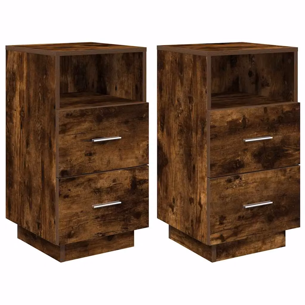 Berkfield Home Set of 2 Smoked Oak Bedside Cabinets with 2 Drawers in Brown, W/D/H: 36 x 36 x 68 cm – 2
