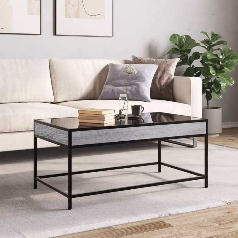 Berkfield Home Infinity LED Coffee Table in Grey Sonoma, W/D/H: 90 x 50 x 41 cm
