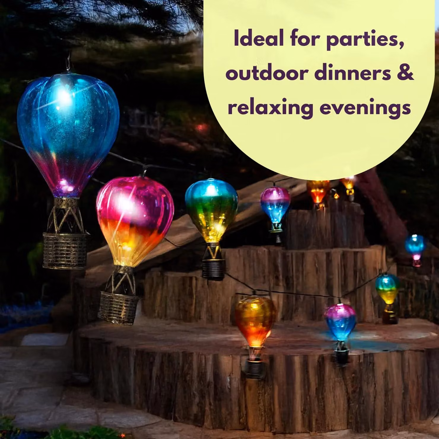Marco Paul Multicoloured Solar Powered LED Hot Balloon String Lights with Dusk Sensor – 6