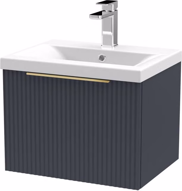 Balterley Front Wall Hung Single Drawer Vanity Basin Unit, Matt Dark Grey, Width: 50 cm – 1