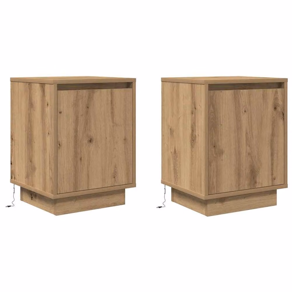Berkfield Home Set of 2 Artisan Oak Bedside Cabinets with Integrated LED Lights in Natural, W/D/H: 38 x 34 x 50 cm – 3