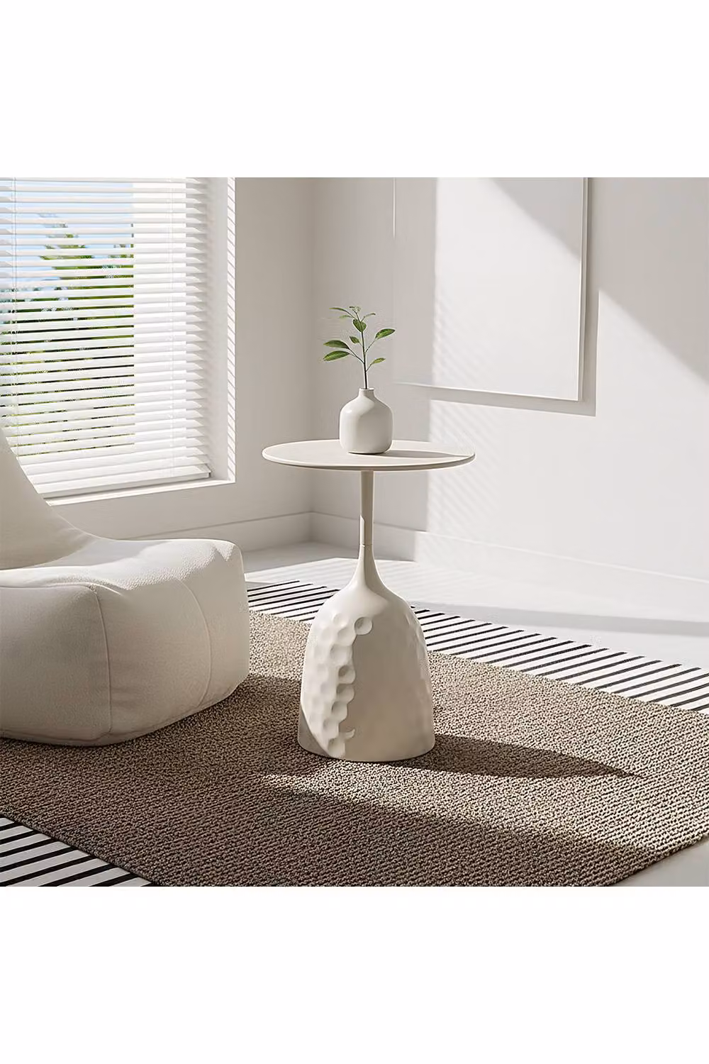 Living and Home Modern Round Metal Side Table in Matt White – 2