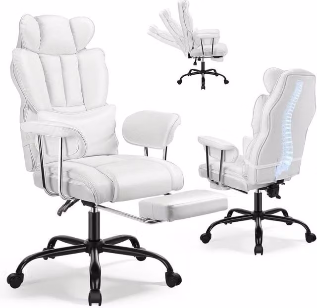 NESTLUNE Big Tall Heavy Duty Office Task Chair in White with Headrest and Armrests – 1