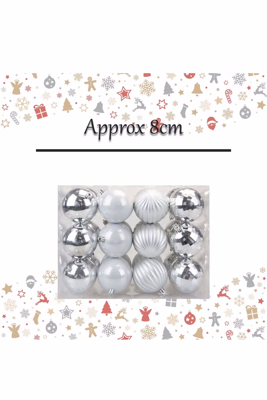 VFM e-Store Silver Round Christmas Bauble Hanging Tree Ornaments, Pack of 24, Diameter: 8 cm – 2
