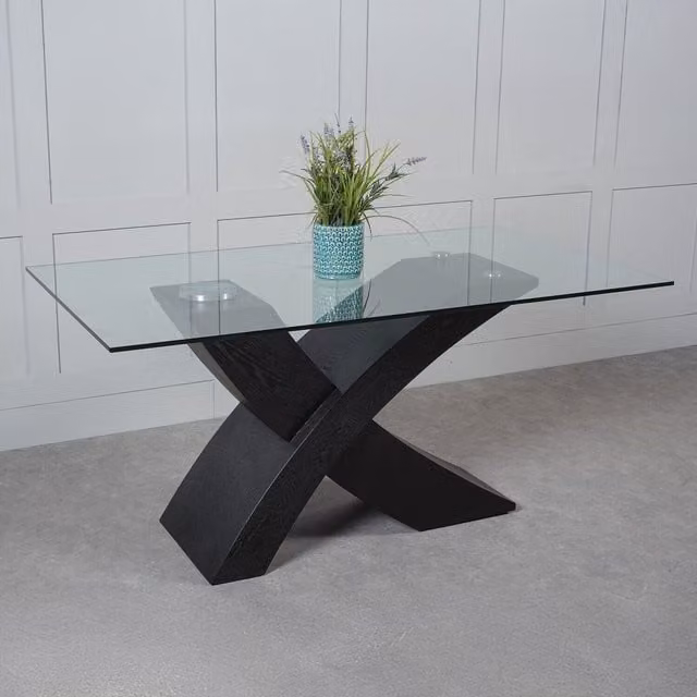 Thats Furniture Valencia X Shape Rectangular Glass Dining Table in Black and Ash, W/D/H: 90 x 90 x 75 cm