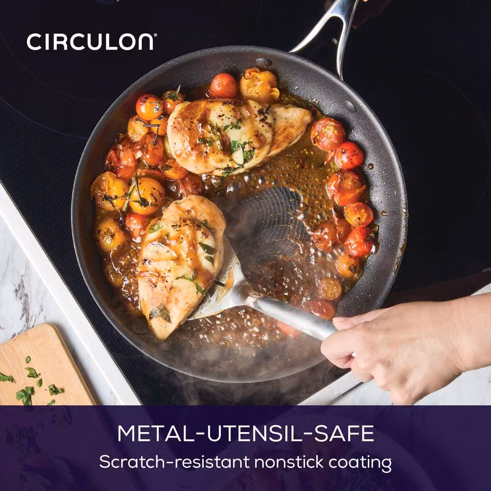 Circulon ScratchDefense Extreme Non Stick Stainless Steel Frying Pan with Glass Lid, Silver, Diameter: 32 cm – 3
