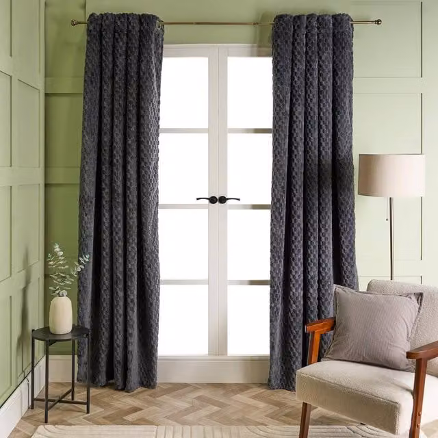 OHS Waffle Fleece Thermal Blackout Eyelet Curtains in Anthracite Grey, Width: 168 cm, Drop: 229 cm – 1