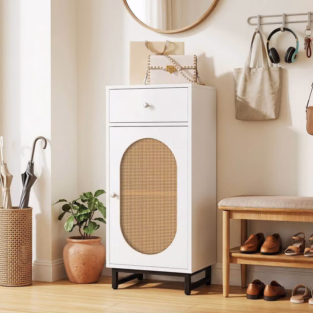 Costway White PE Rattan Freestanding Storage Cabinet with Hinged Doors and Internal Drawers – 2