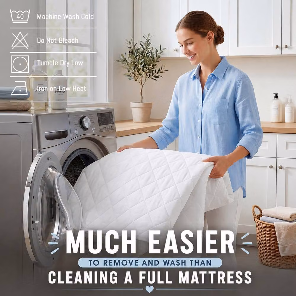 Lazzaro Home Feel the Difference Super King Quilted Mattress Protector, White, W: 180 cm, D: 200 cm – 5