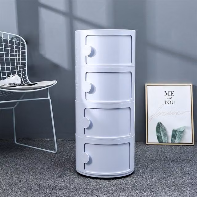 Livingandhome Round Filing Cabinet Office Storage in White, Height: 76 cm