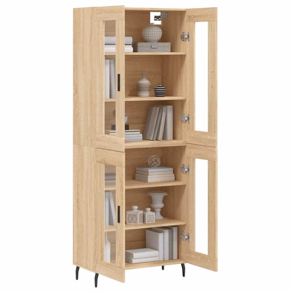 Berkfield Home Sonoma Oak Highboard in Beige with Glass Doors, W/D/H: 69.5 x 34 x 180 cm – 2