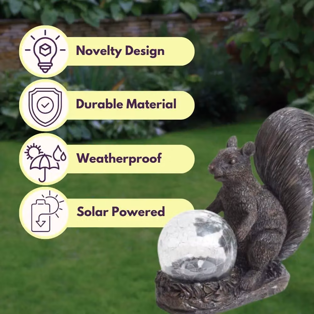 Marco Paul Solar Squirrel Garden Ornament with Multicolour Colour Changing Crackle Ball – 5