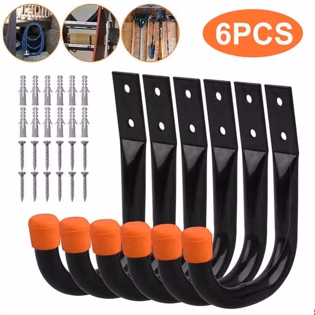 NESTLUNE 6 Piece Heavy Duty Wall Mounted Hooks, Black, W: 52 cm