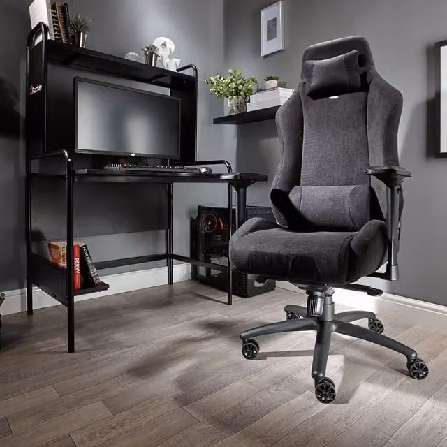 XRocker Messina Chenille Gaming Chair in Black with Armrests and Headrest