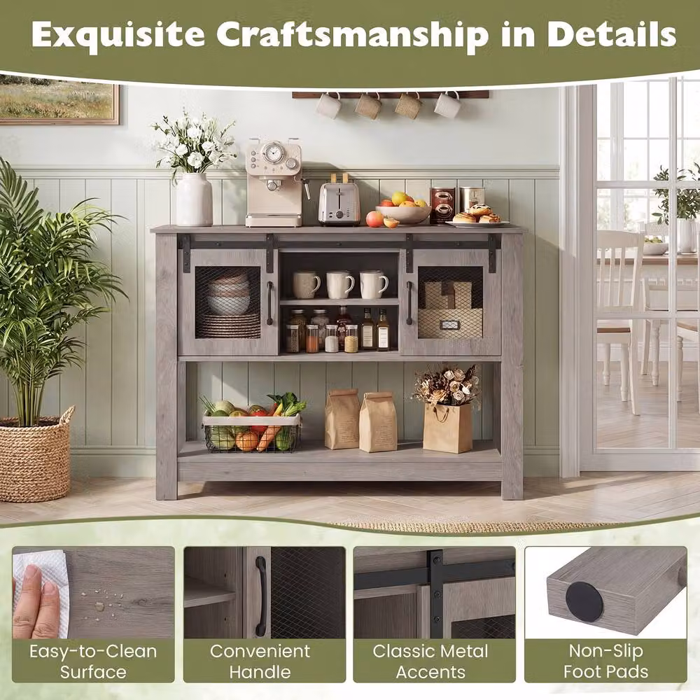 Costway Grey Entryway Console Table with Barn Sliding Doors and Adjustable Shelf – 5
