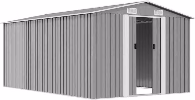 Berkfield Home Garden Shed in Grey Galvanised Steel, W/D/H: 257 x 392 x 181 cm