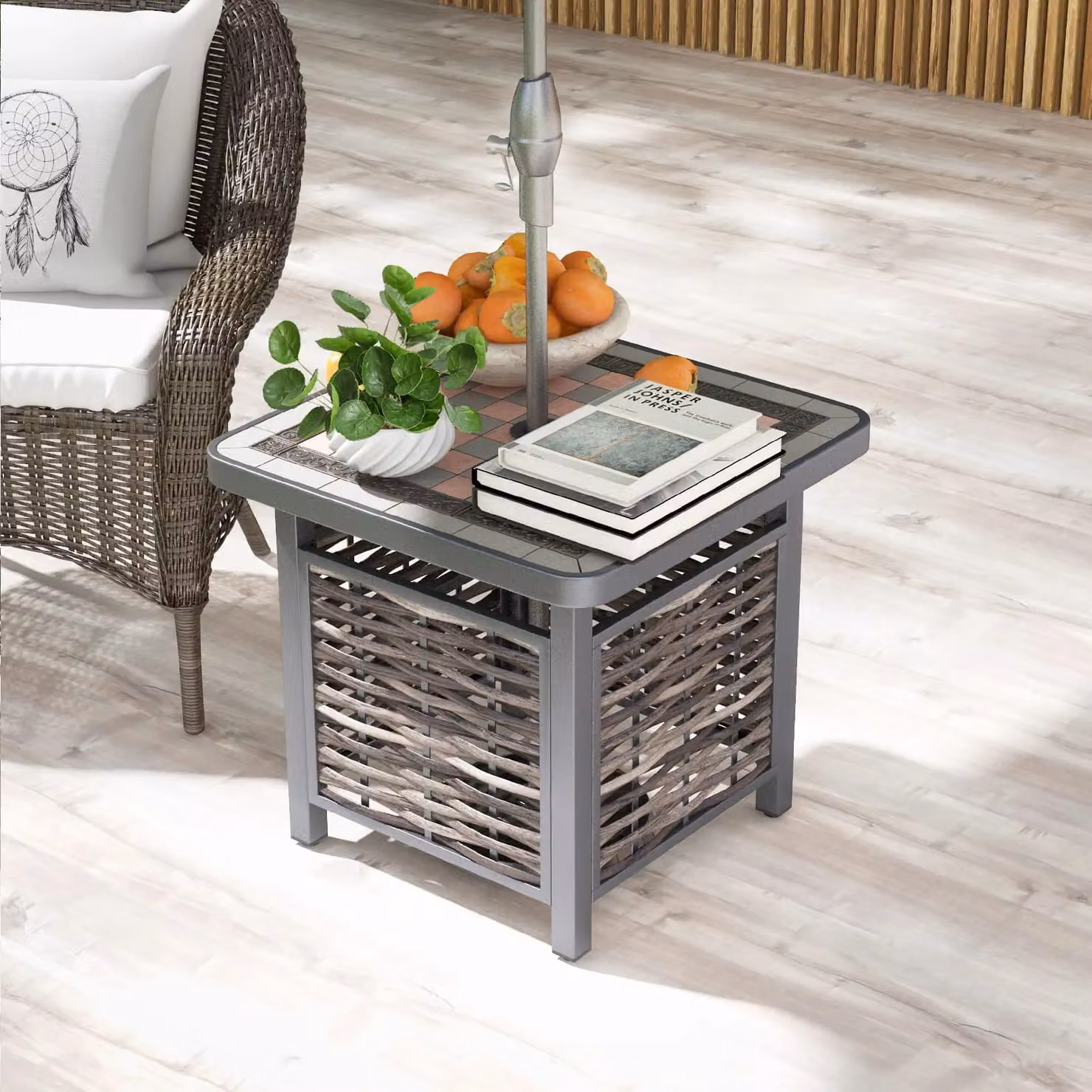 Costway Brown PE Rattan Outdoor Square Side Table for Patio and Terrace, W/D/H: 55 x 55 x 55 cm – 10