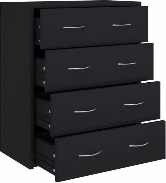 Berkfield Home Modern Sideboard with 4 Drawers, Black, W: 60 cm, D: 30.5 cm, H: 71 cm – 1