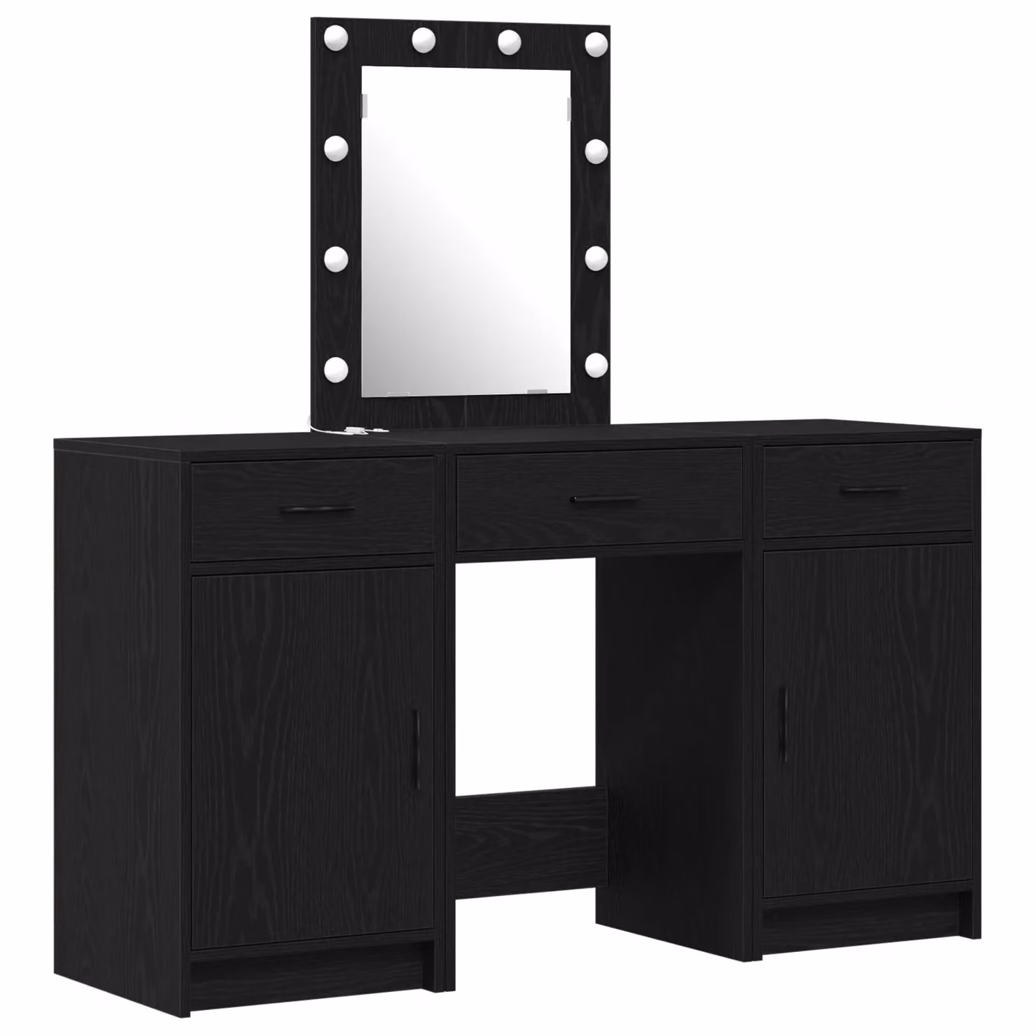 Berkfield Home 3 Piece Hollywood LED Dressing Table Set in Matt Black Engineered Wood – 2