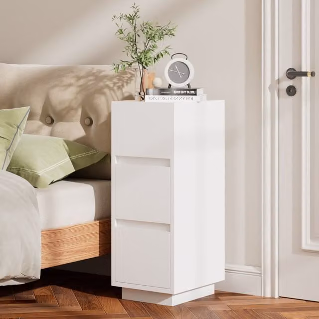 Livingandhome Minimalist White Bedside Table with Drawers