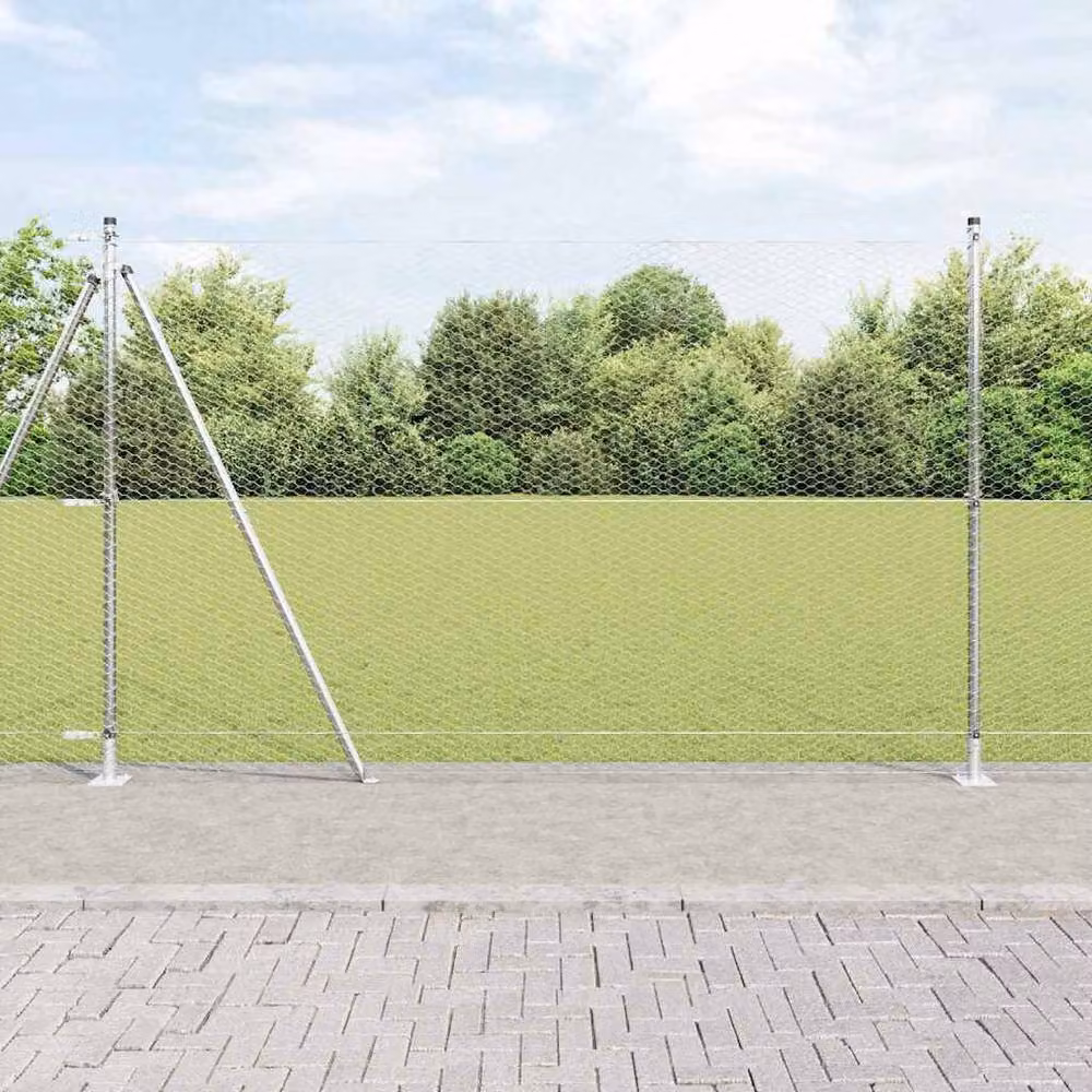Berkfield Home Hexagon Fence in Silver Galvanised Steel, H: 160 cm x W: 25 m – 2