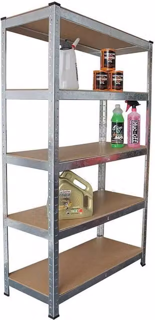FLAVORA Silver 5 Tier Industrial Warehouse Racking Shelf with Adjustable MDF Shelves, H 150 x W 50 x D 50 cm