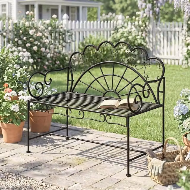 EONLION Metal Outdoor Patio Garden Loveseat in Matt Black, Width: 100 cm – 1