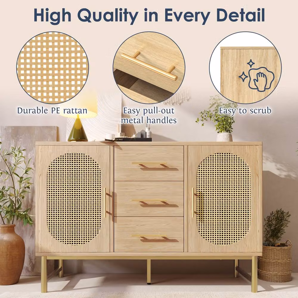 Matteo Oak Modern Sideboard Storage Cabinet with 2 Doors and 3 Drawers in Brown – 4
