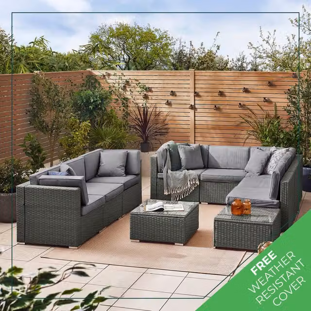 FurnitureboxUK Orlando Rattan Modular 8 Seater Outdoor Patio Corner Garden Sofa Set in Grey