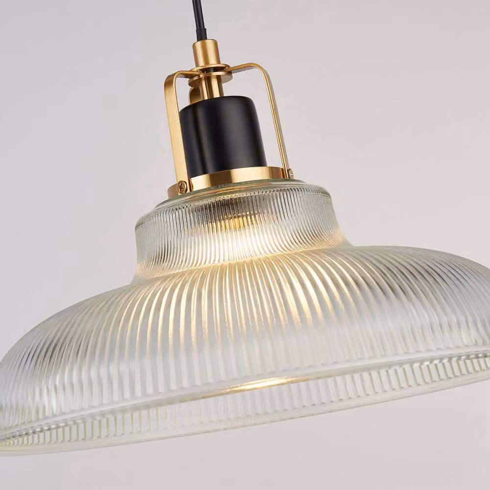 Lighting Collection Ribbed Glass Pendant Ceiling Light in Bronze – 3