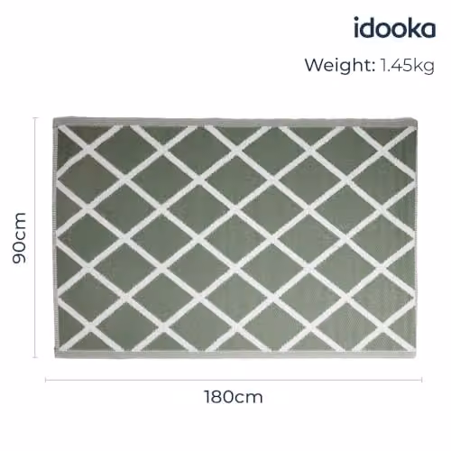 idooka Waterproof Outdoor Rug in Green Diamonds, W/D/H: 180 x 90 x 0.8 cm – 2