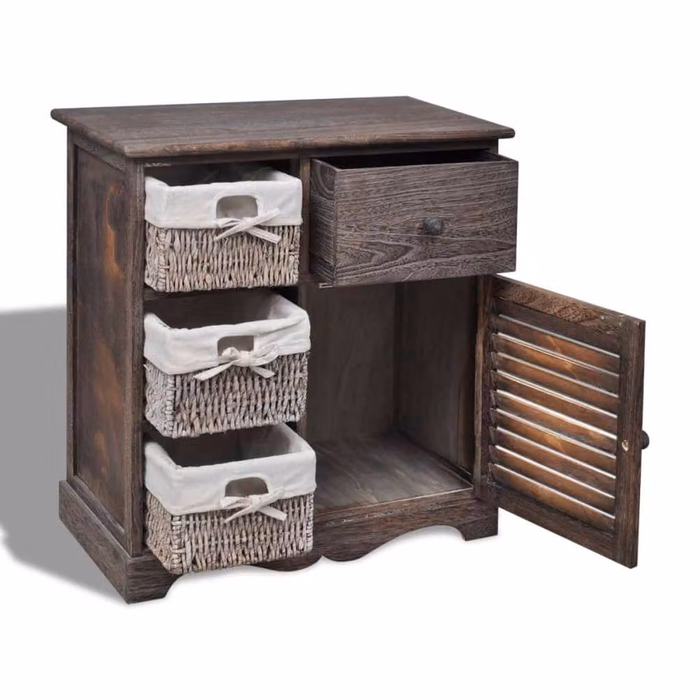Berkfield Home Wooden Cabinet with 3 Brown Weaving Baskets – 4