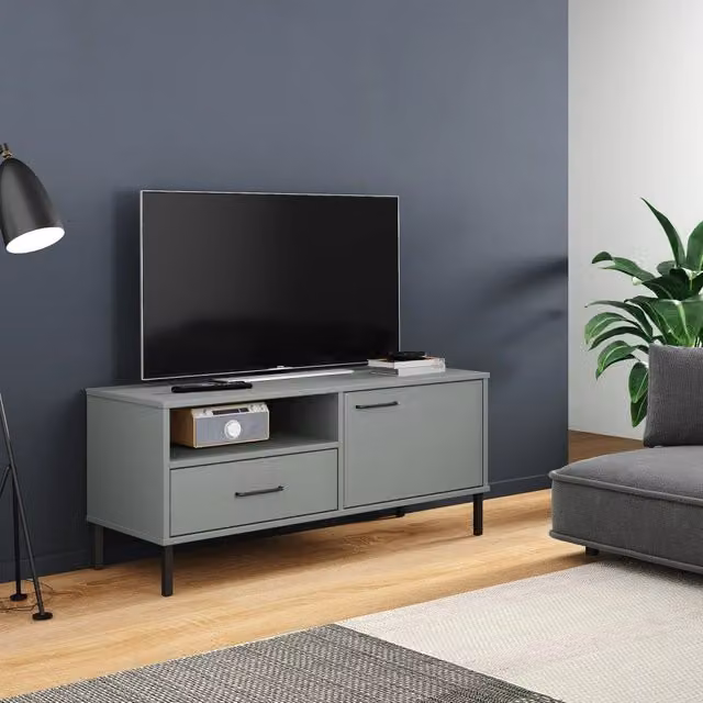 Berkfield Home Oslo Rustic Grey Solid Pine TV Cabinet with Metal Legs