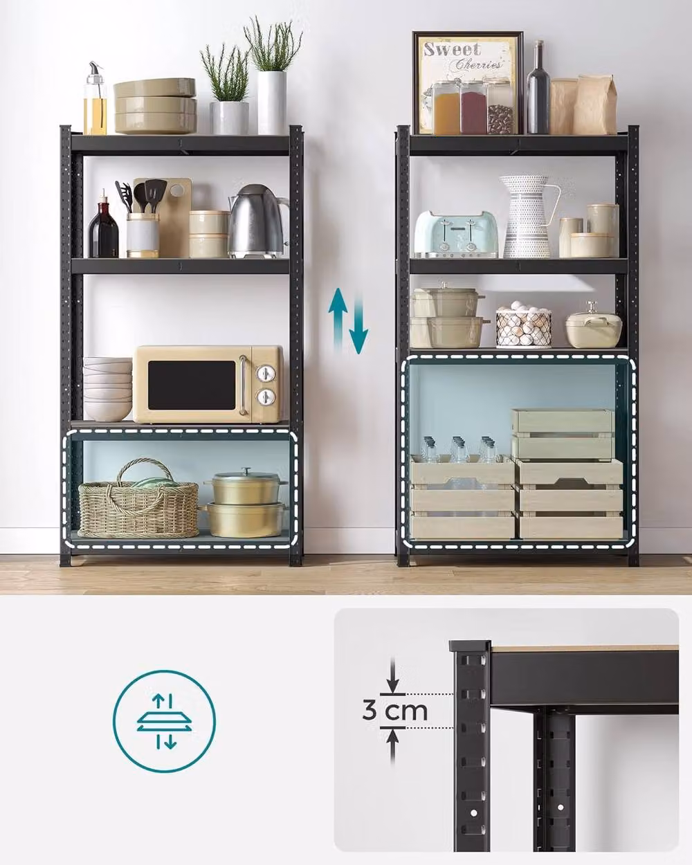 SONGMICS Boltless Garage Shelving Unit with 4 Adjustable Metal and MDF Shelves, Black, H 160.0 x W 80.0 cm – 5