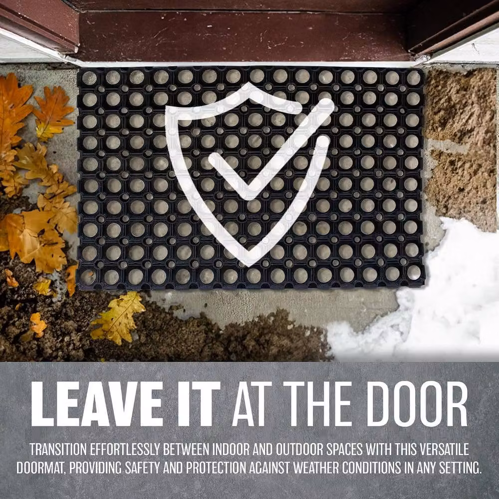 BARGAINS-GALORE Non-Slip Weatherproof Outdoor Rubber Door Mat in Black, W: 60 cm, D: 40 cm – 5