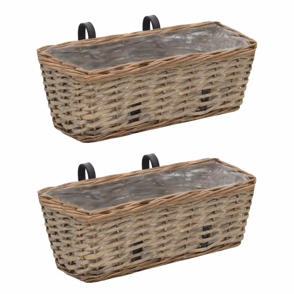 Berkfield Home Traditional Wicker Balcony Planter with PE Lining, 2 Piece Set, Brown – 2