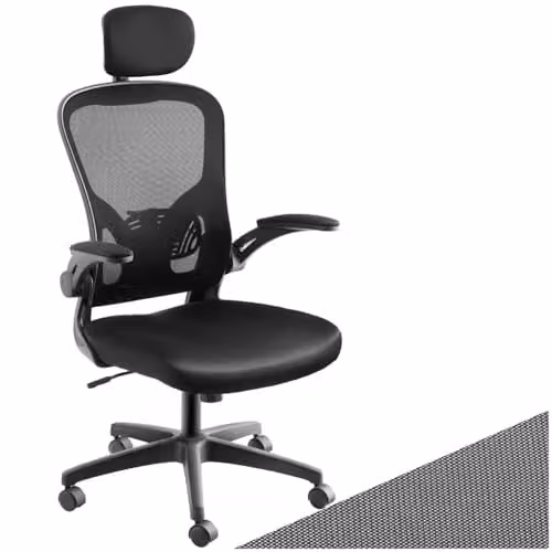 tectake Ergonomic Office Chair in Black with Mesh Backrest, Headrest and 360 Degree Swivel Function – 1