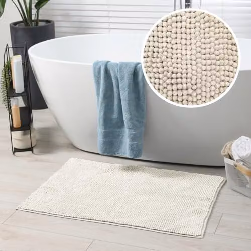 Allure Bath Fashions Non-Slip Chenille Microfibre Bath Mat in Beige or White, W: 50 cm x L: 80 cm – 2