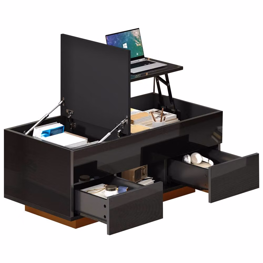 BTM High Gloss Black Lift Top Coffee Table with LED Drawers, W/D/H: 100 x 45 x 45 cm – 8