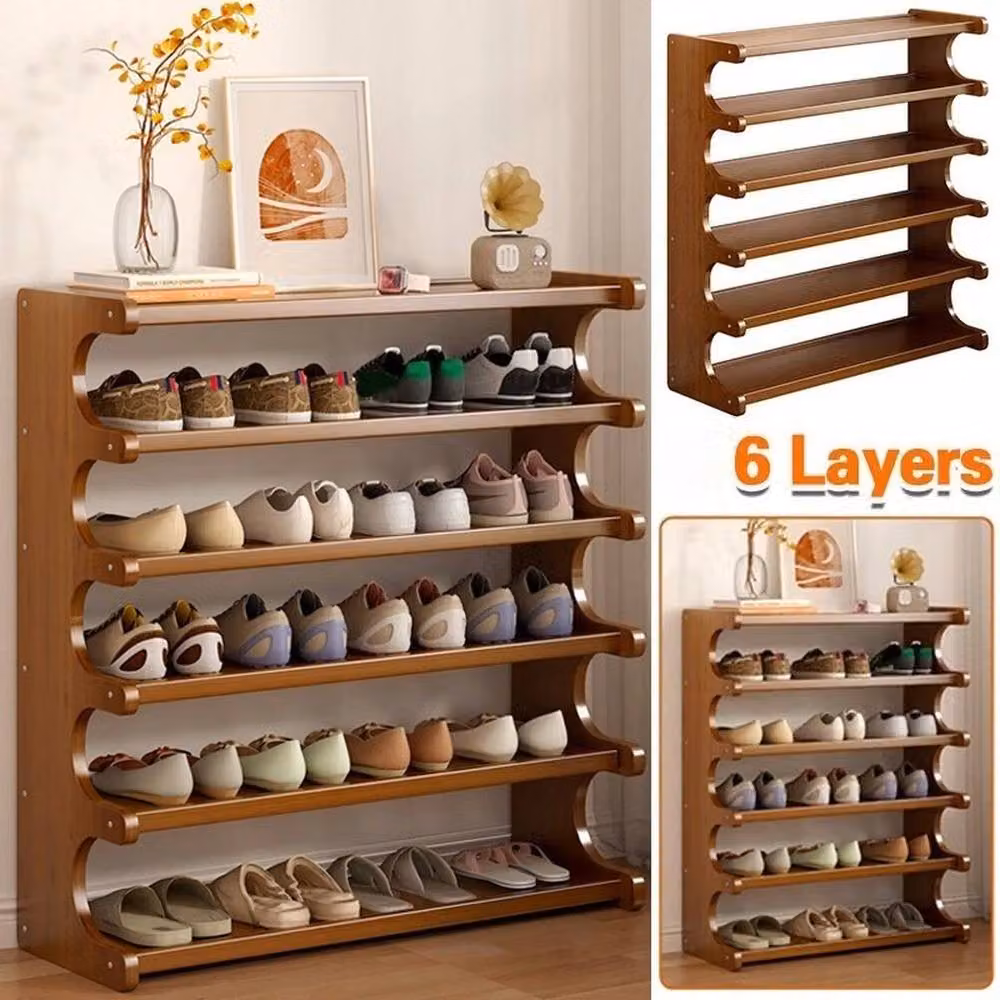 VOGREX 6 Tier Wooden Shoe Rack Storage Shelf Organiser in Brown – 3