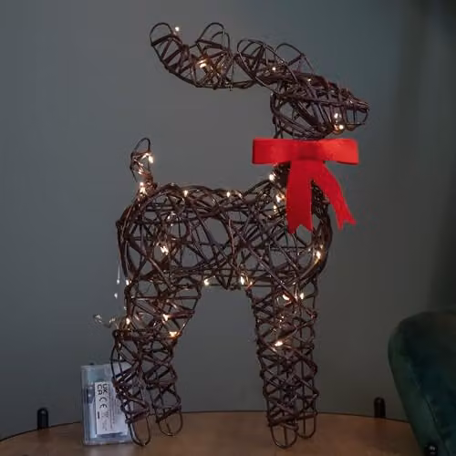 Samuel Alexander Brown Battery Operated Christmas Reindeer with Red Bow and 30 White LEDs, 40 cm