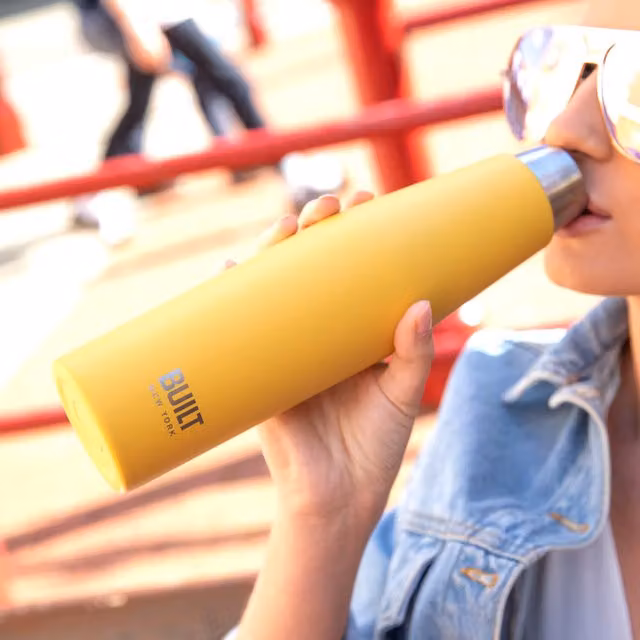 Built Perfect Seal Vacuum Insulated Stainless Steel Hydration Bottle, 540ml, Yellow and Grey